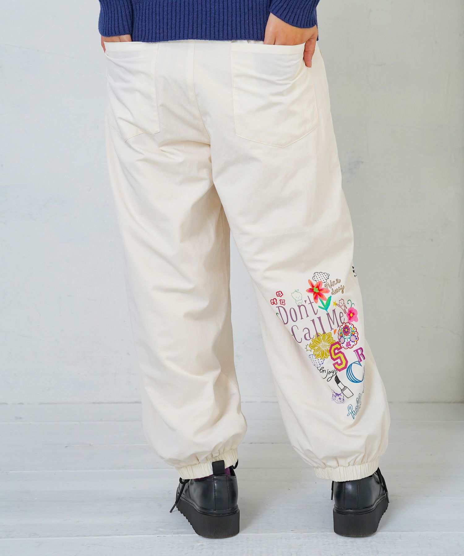 ポップ柄裏フリースあったかナイロンパンツ-14