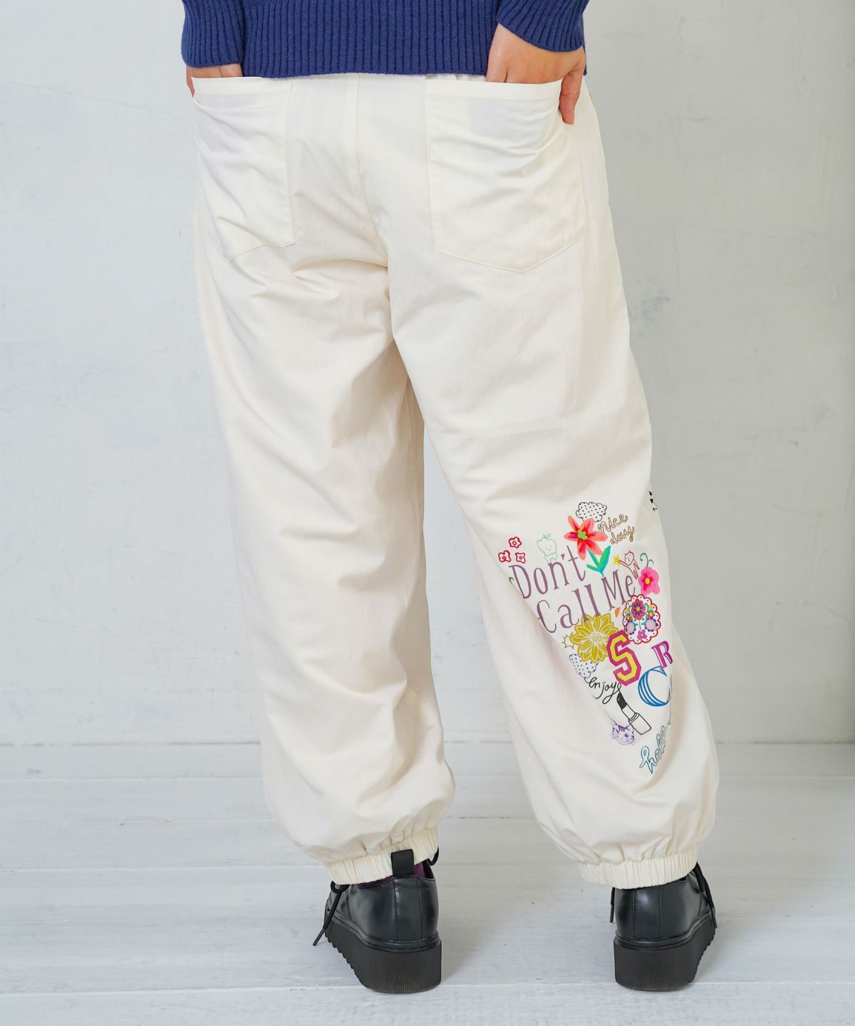 ポップ柄裏フリースあったかナイロンパンツ-14