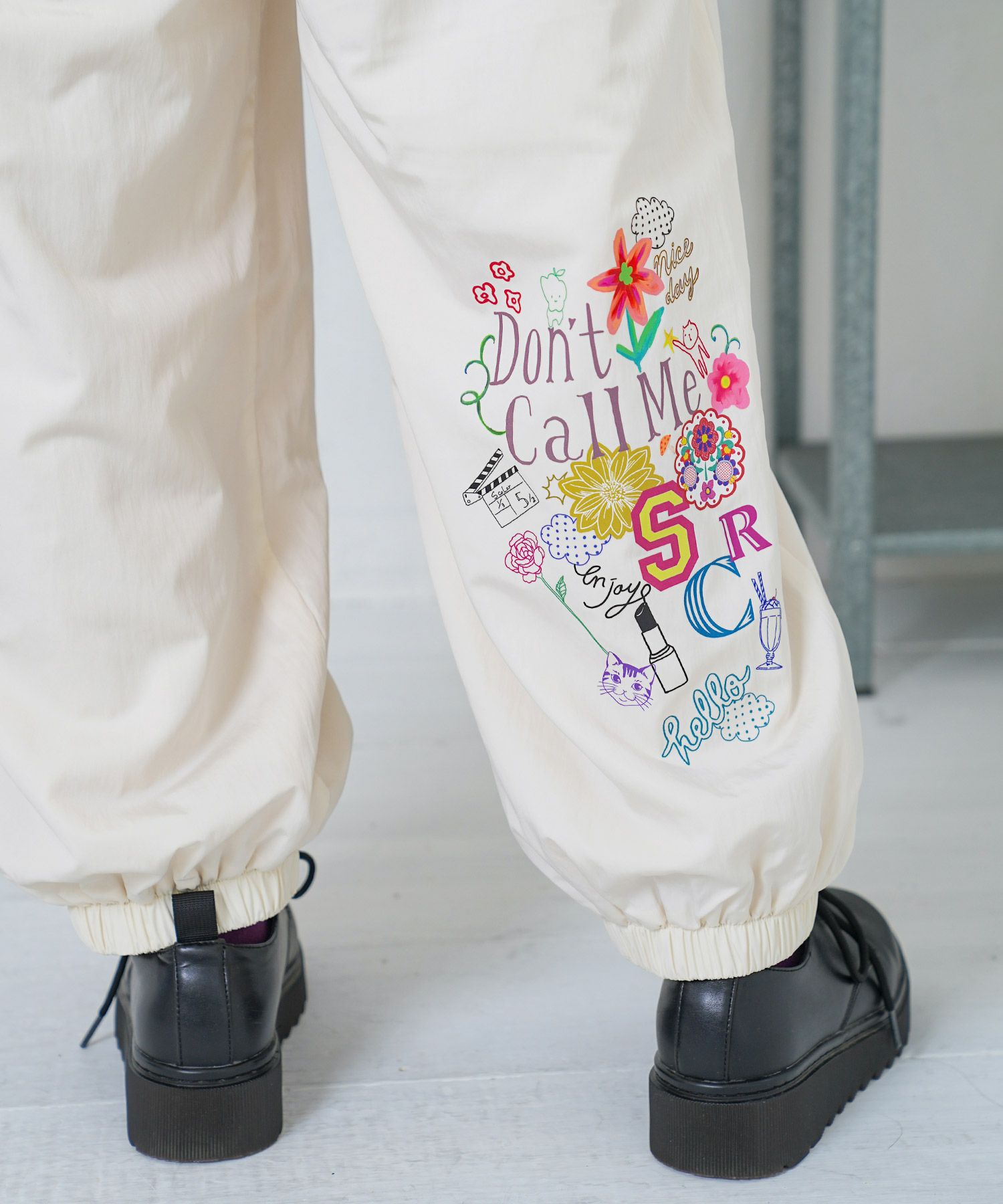 ポップ柄裏フリースあったかナイロンパンツ-15