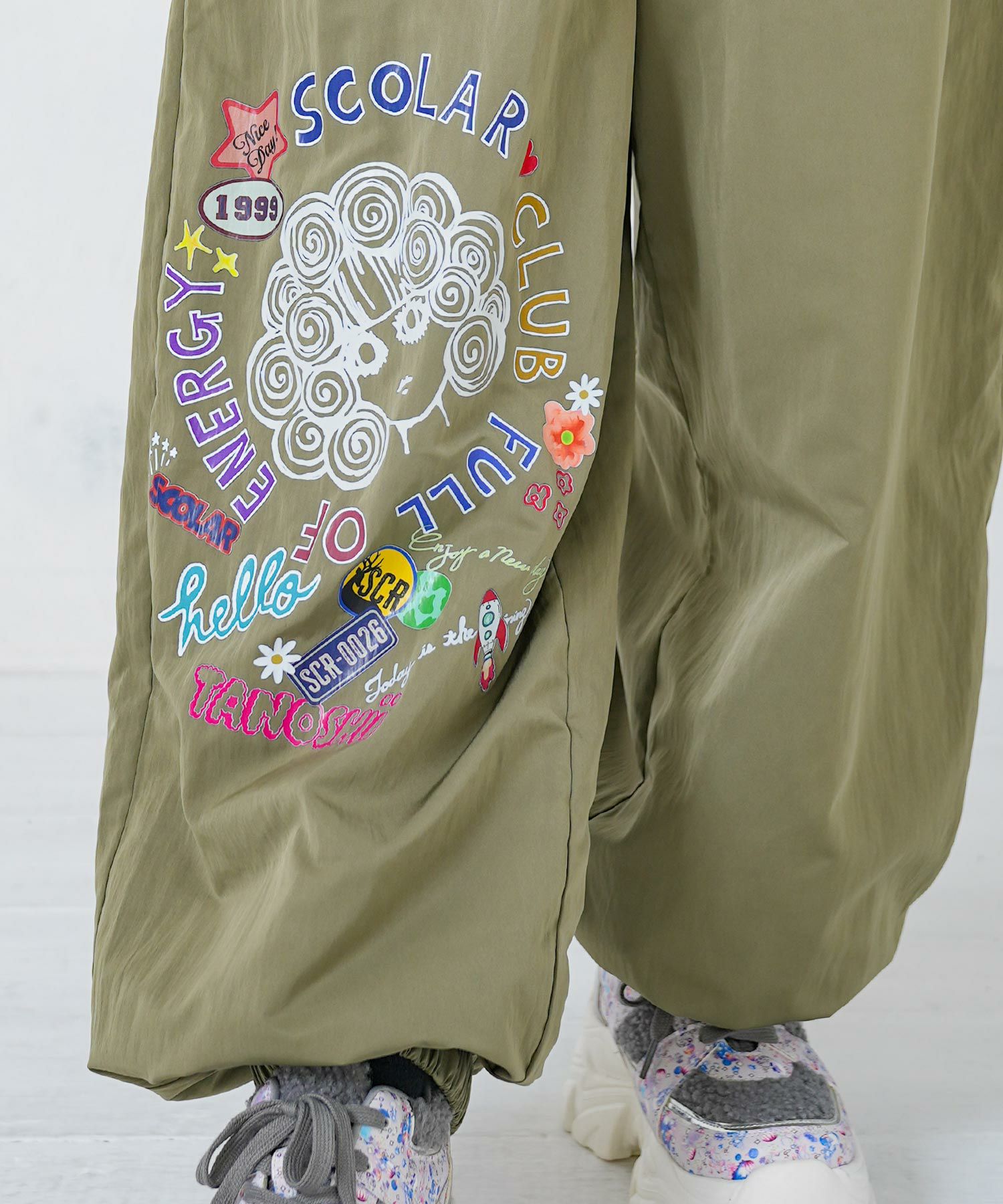 ポップ柄裏フリースあったかナイロンパンツ-17