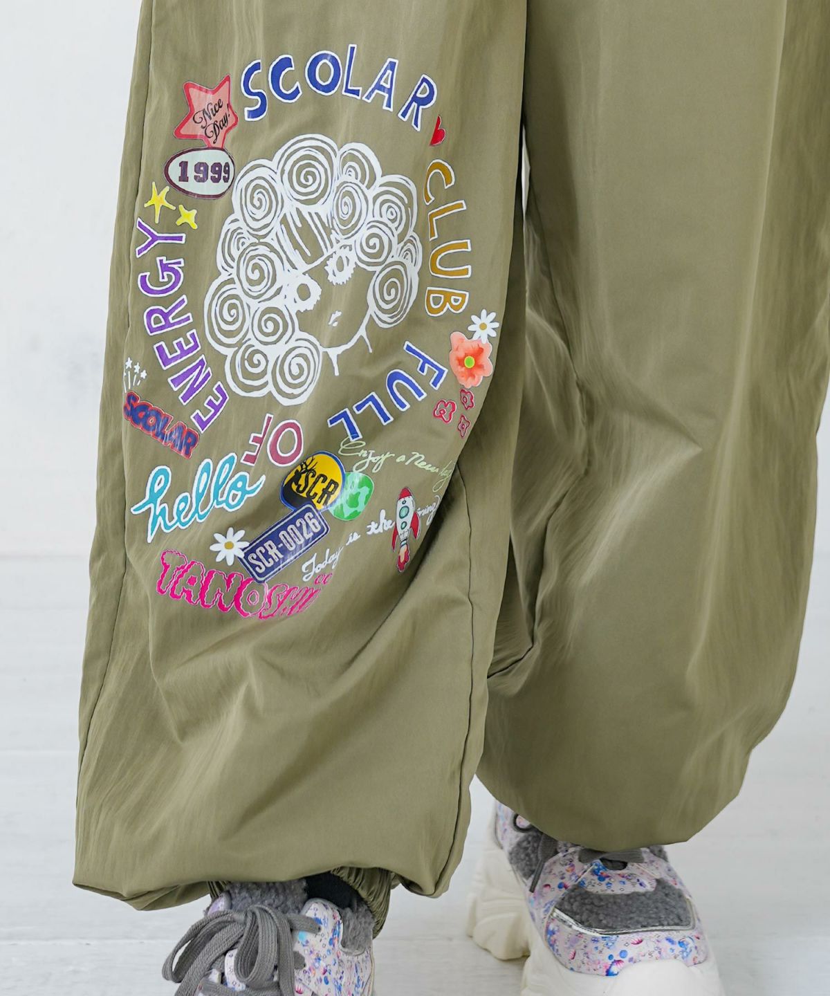 ポップ柄裏フリースあったかナイロンパンツ-17