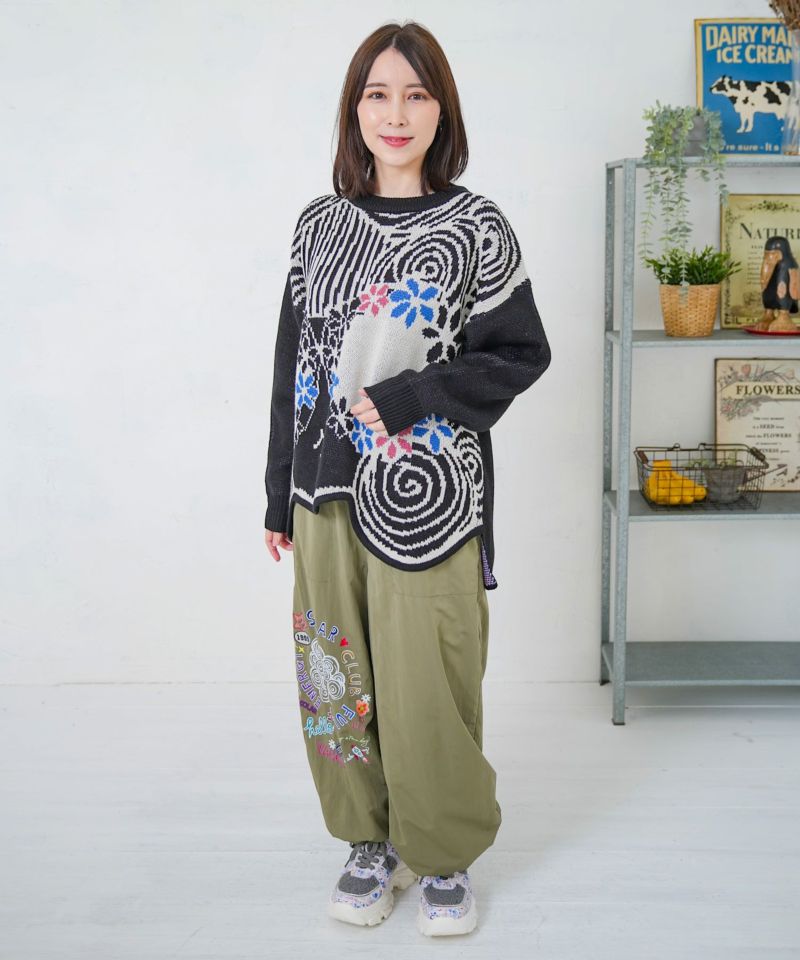 ポップ柄裏フリースあったかナイロンパンツ-18