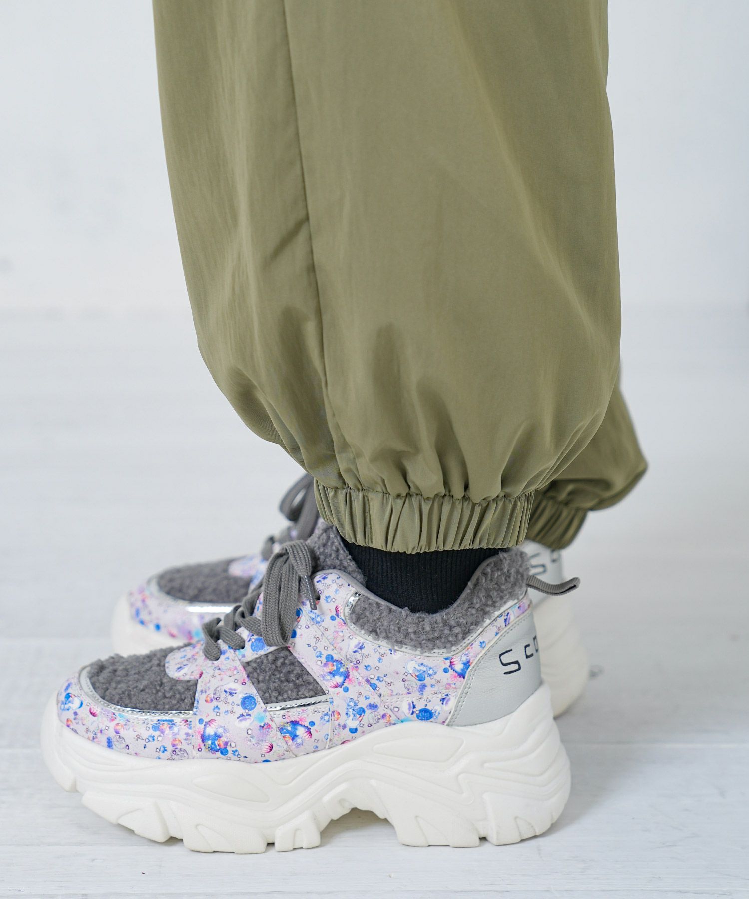 ポップ柄裏フリースあったかナイロンパンツ-21