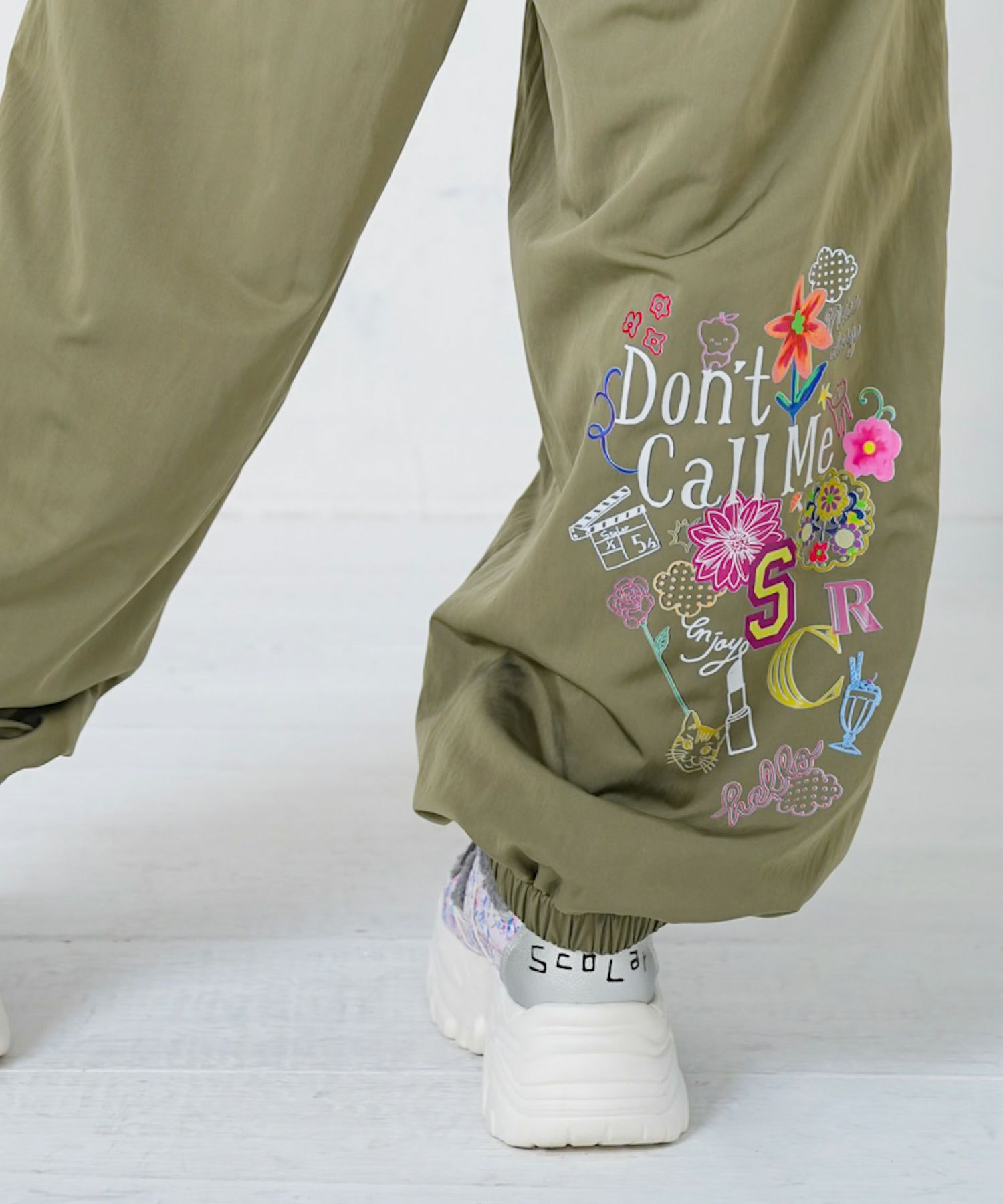 ポップ柄裏フリースあったかナイロンパンツ-22