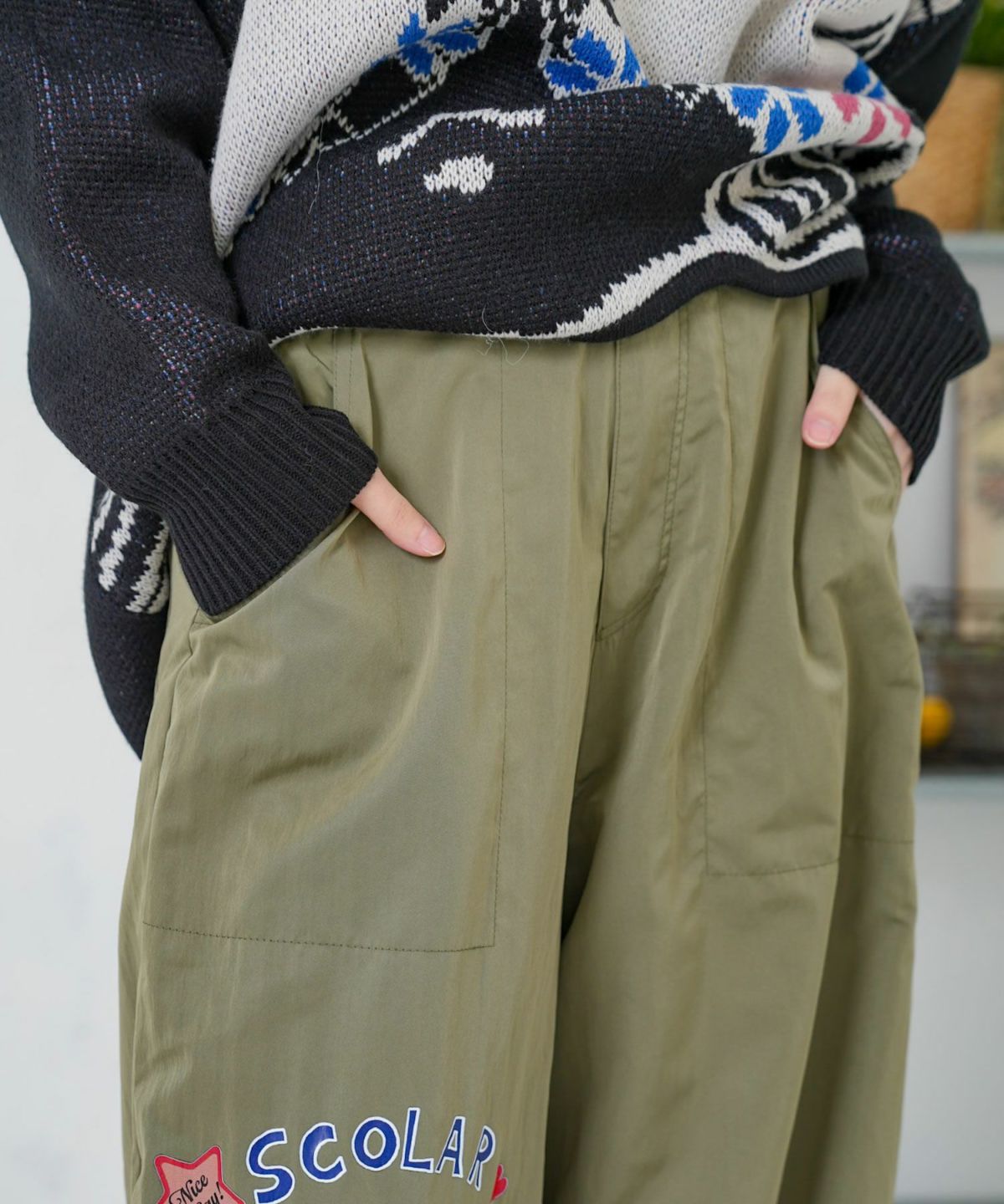 ポップ柄裏フリースあったかナイロンパンツ-23