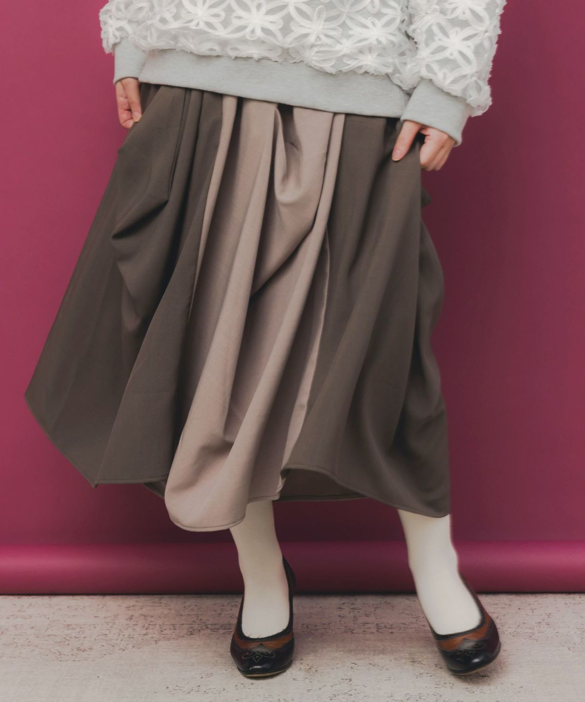 ランダムタック入り3柄展開 配色バルーンスカート-1