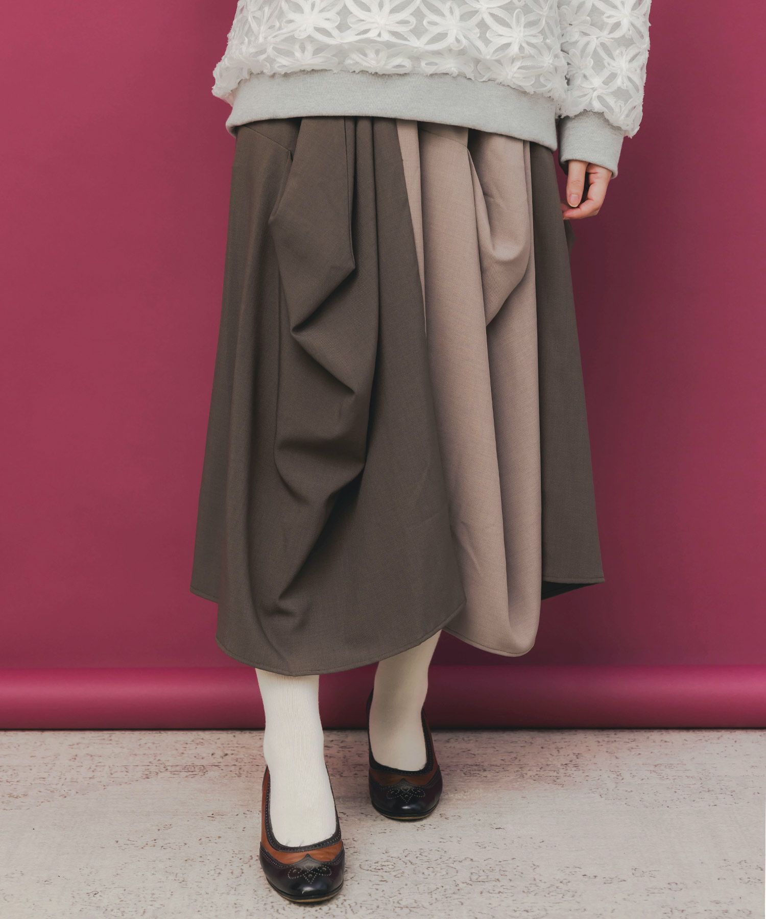 ランダムタック入り3柄展開 配色バルーンスカート-2