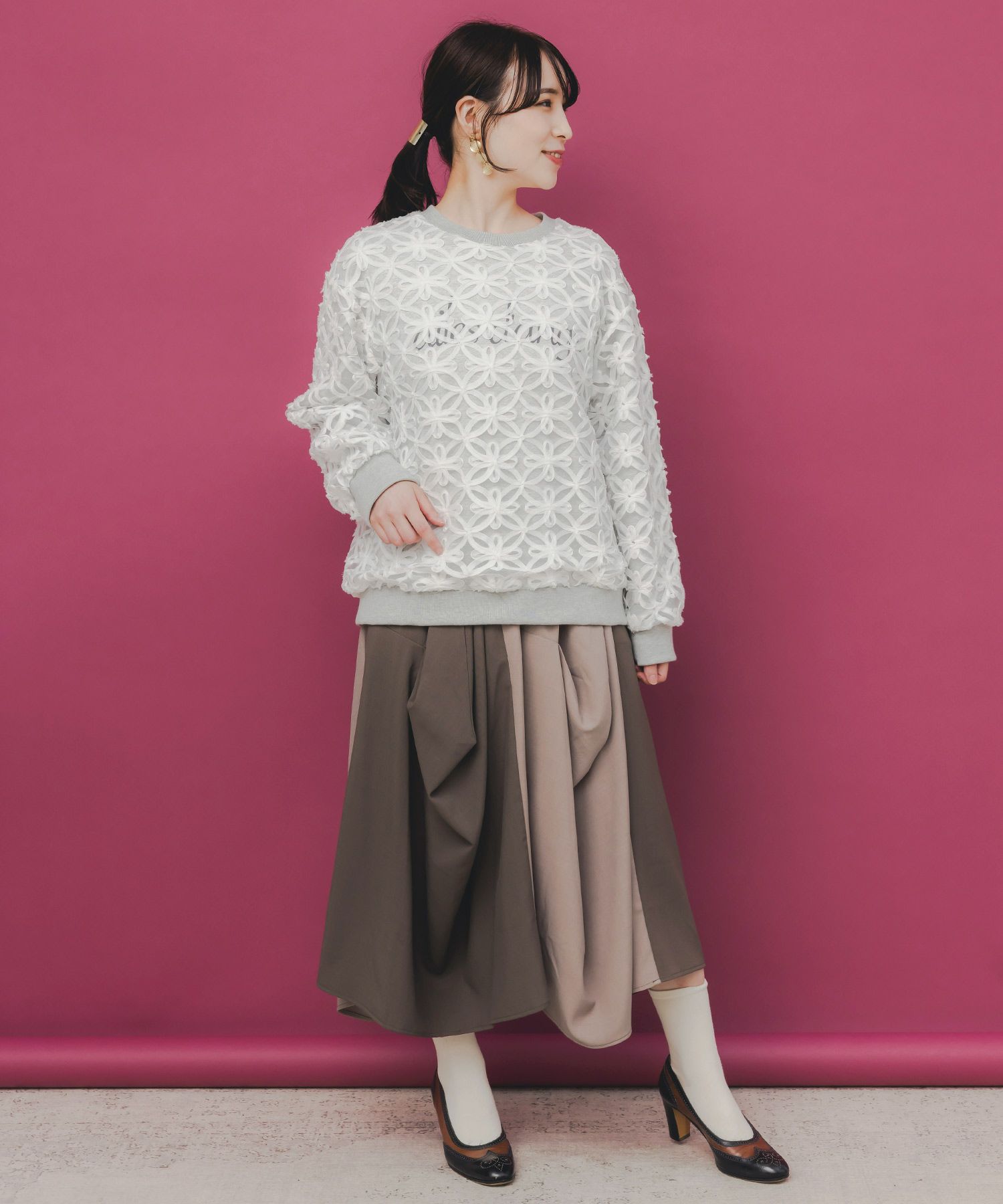 ランダムタック入り3柄展開 配色バルーンスカート-3