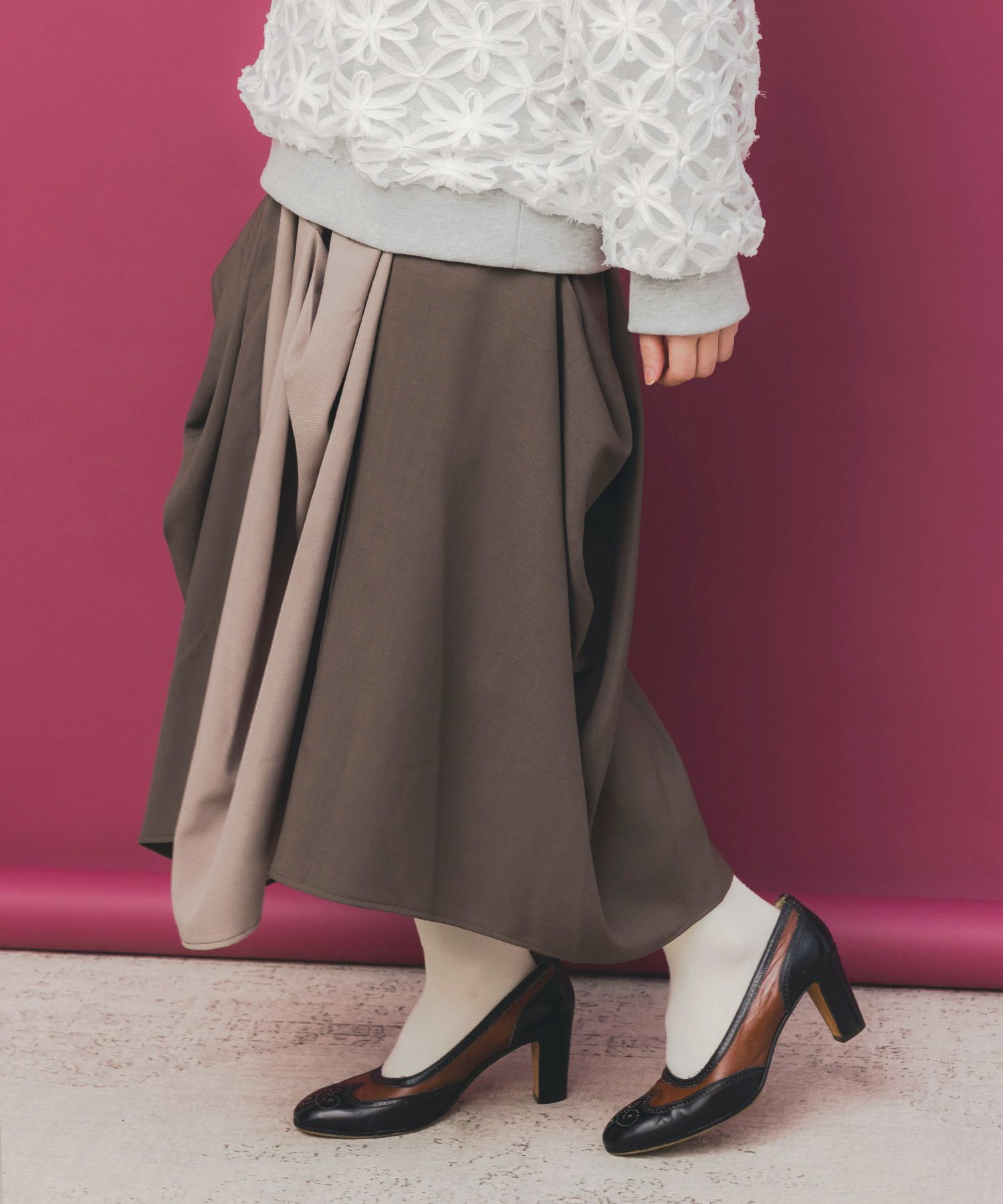 ランダムタック入り3柄展開 配色バルーンスカート-5