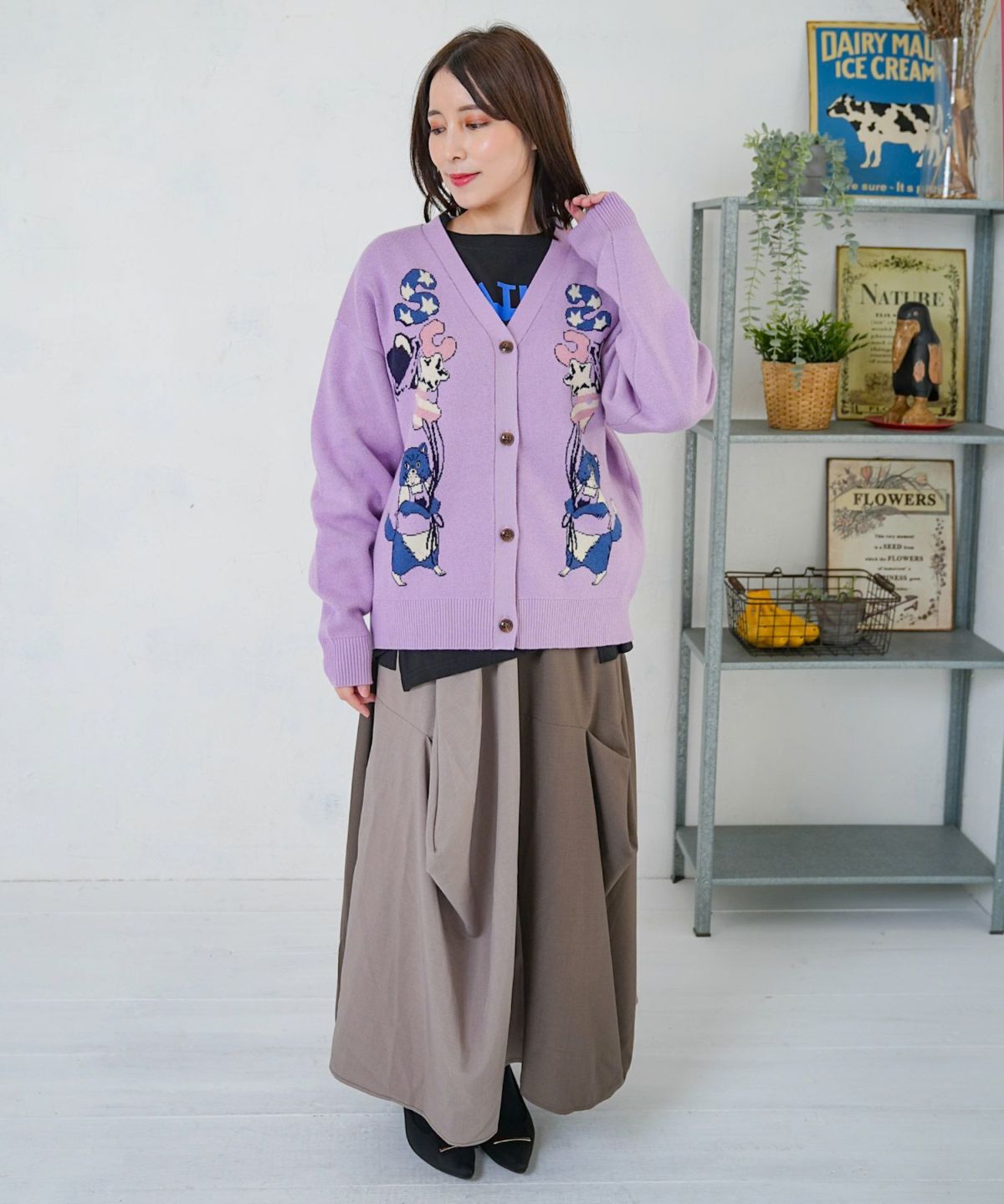 ランダムタック入り3柄展開 配色バルーンスカート-7