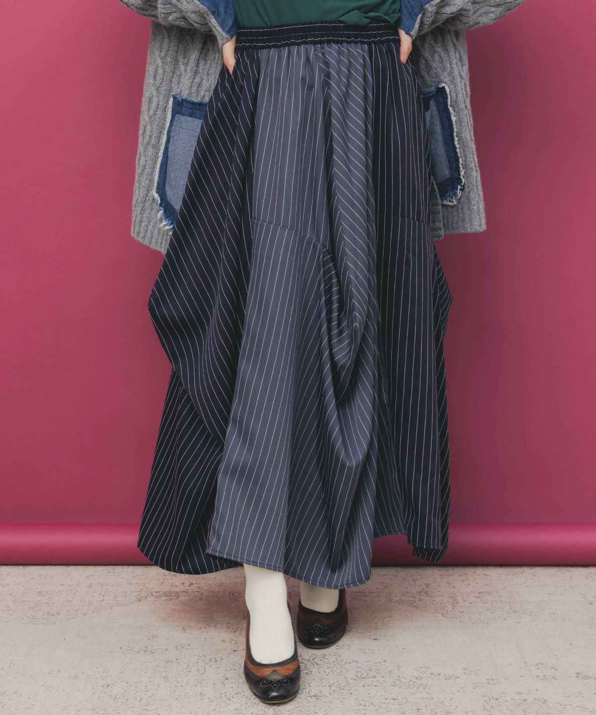 ランダムタック入り3柄展開 配色バルーンスカート-8