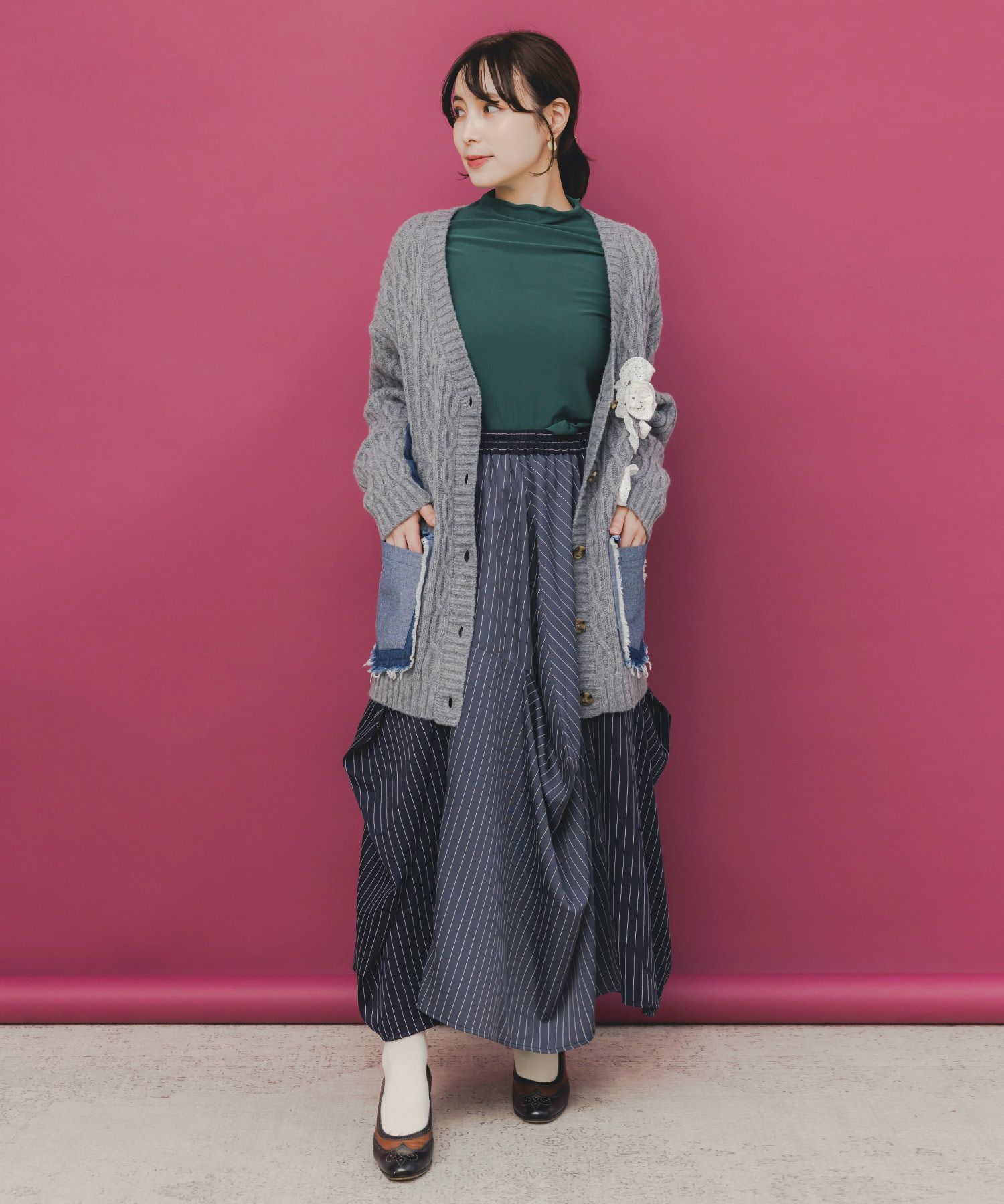 ランダムタック入り3柄展開 配色バルーンスカート-9