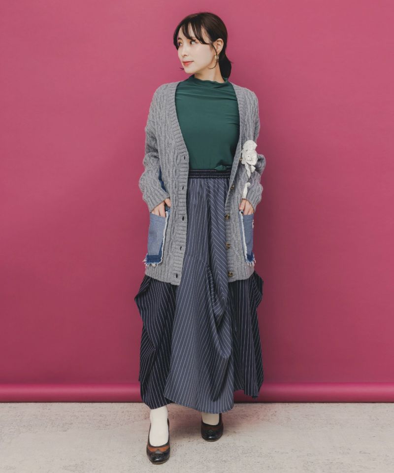 ランダムタック入り3柄展開 配色バルーンスカート-9