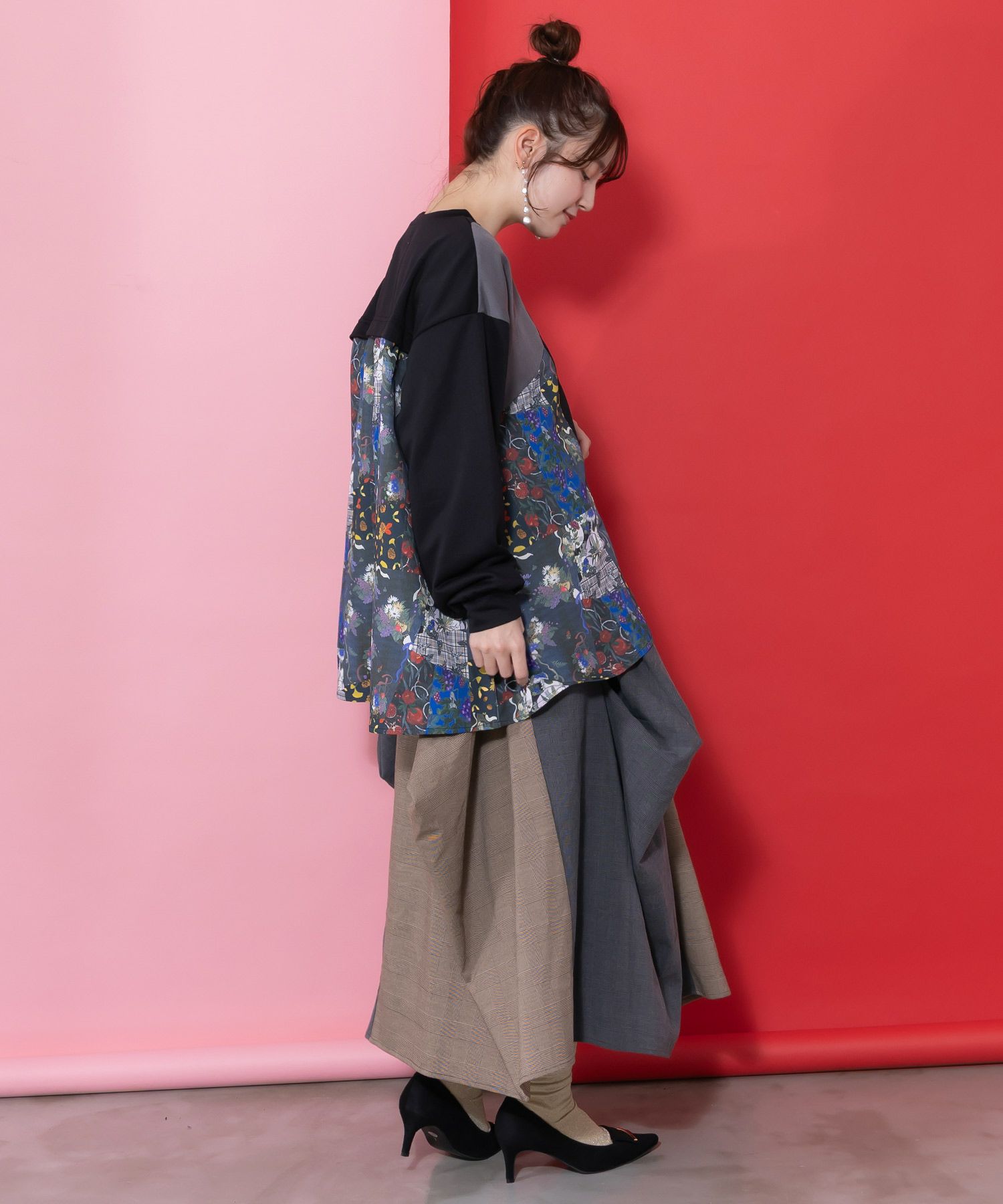 ランダムタック入り3柄展開 配色バルーンスカート-14