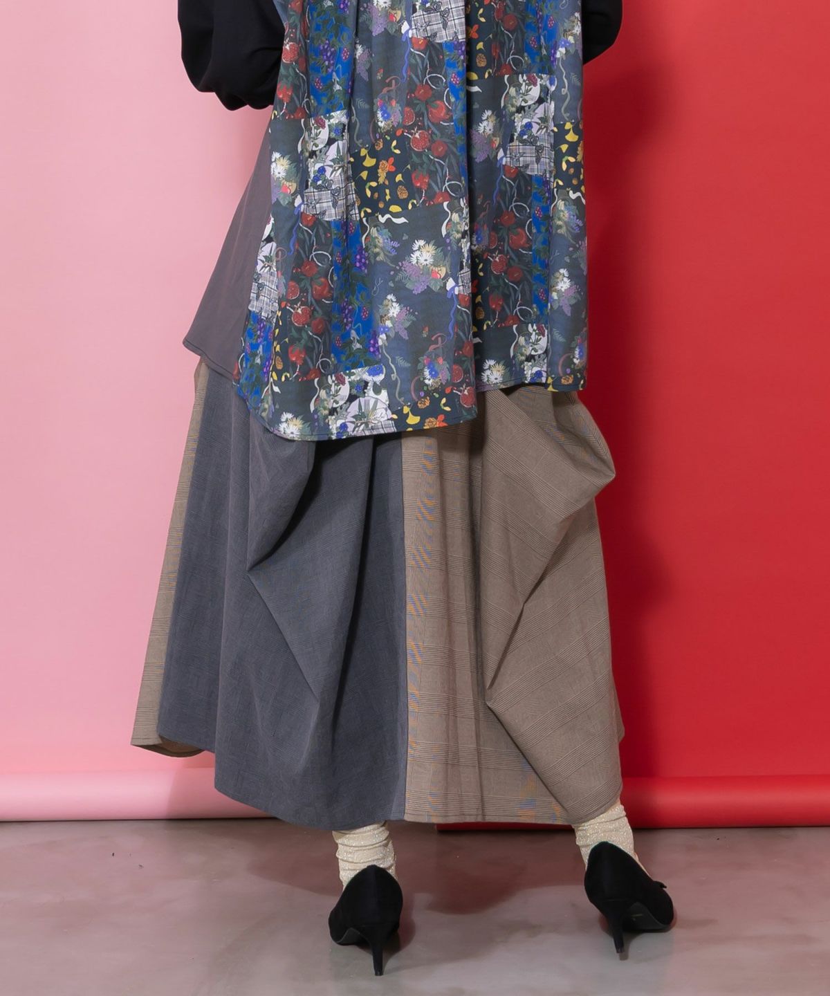 ランダムタック入り3柄展開 配色バルーンスカート-15