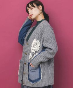753009：レース×デニム×ニットカーディガンの通販-ScoLar