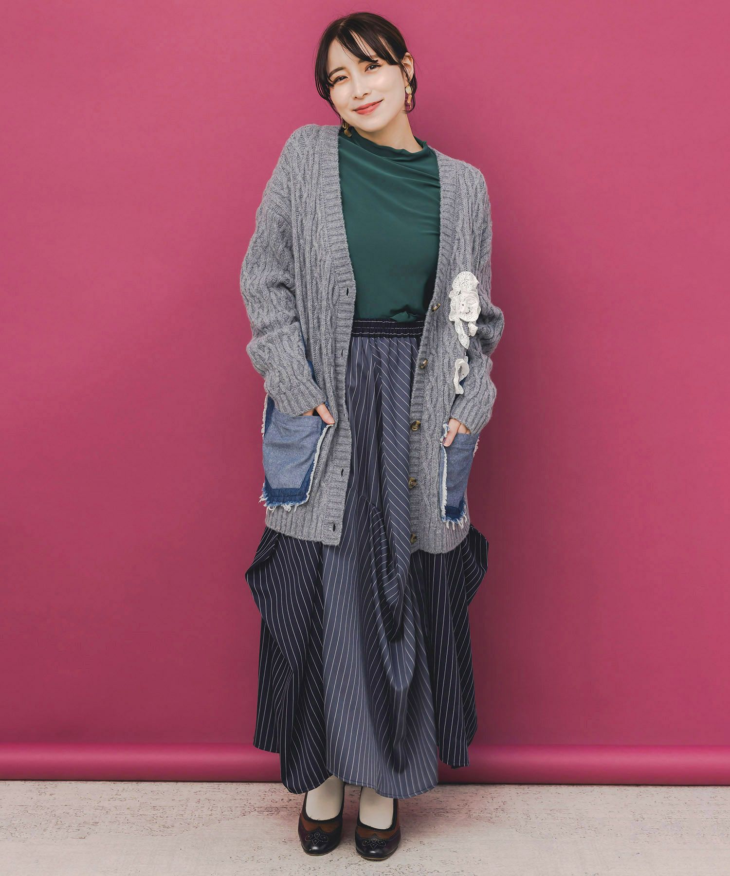 753009：レース×デニム×ニットカーディガンの通販-ScoLar