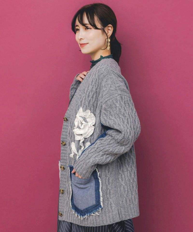 レース×デニム×ニットカーディガン-4