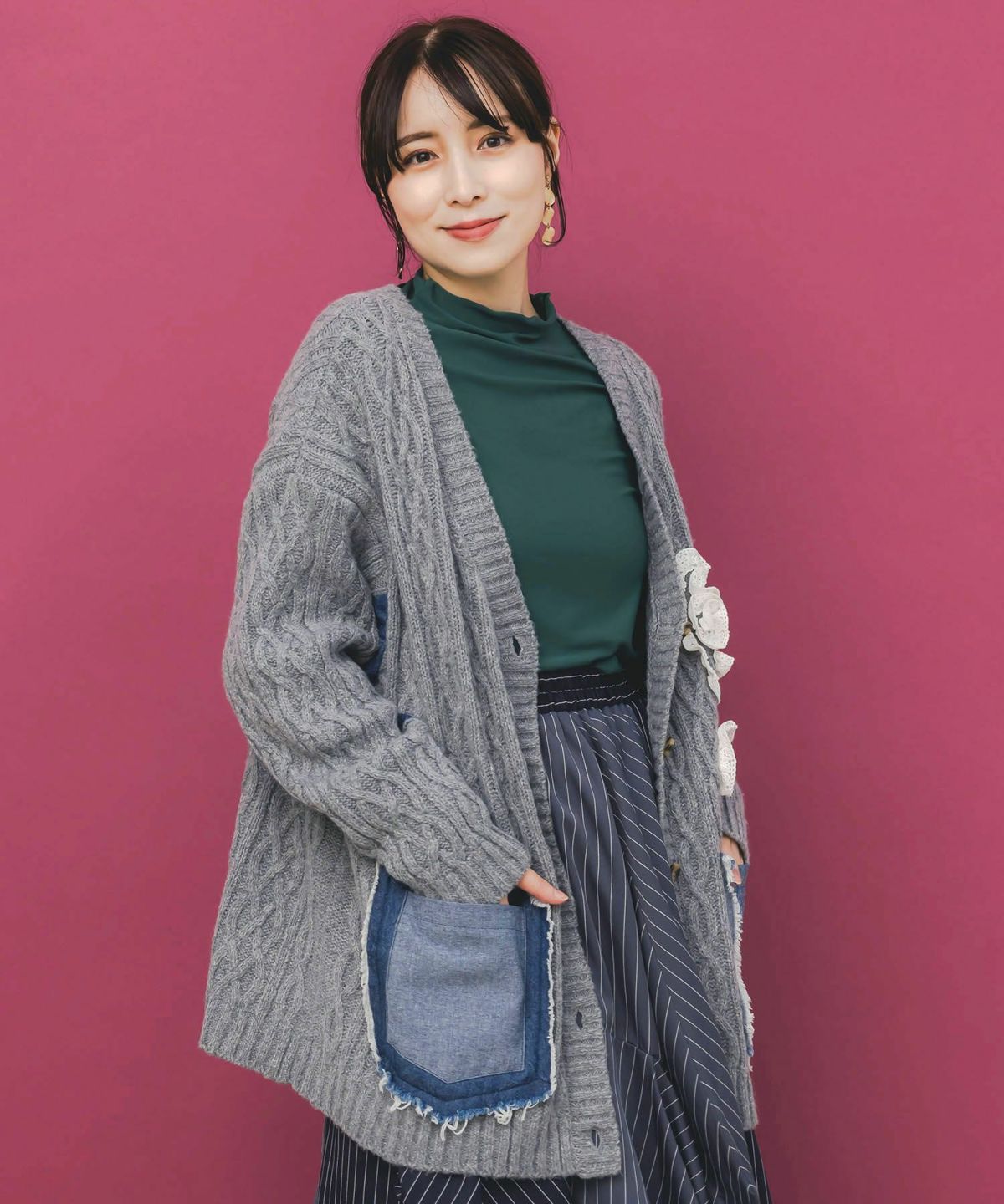 レース×デニム×ニットカーディガン-6