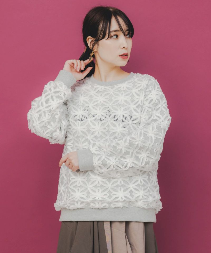 天使モチーフ立体チュール×裏毛プルオーバー-1