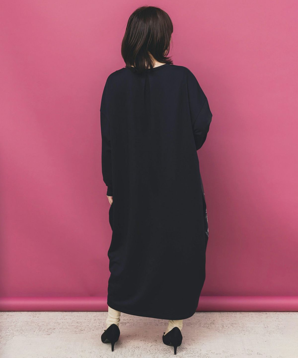 花柄×無地バイカラー裏毛ワンピース-4