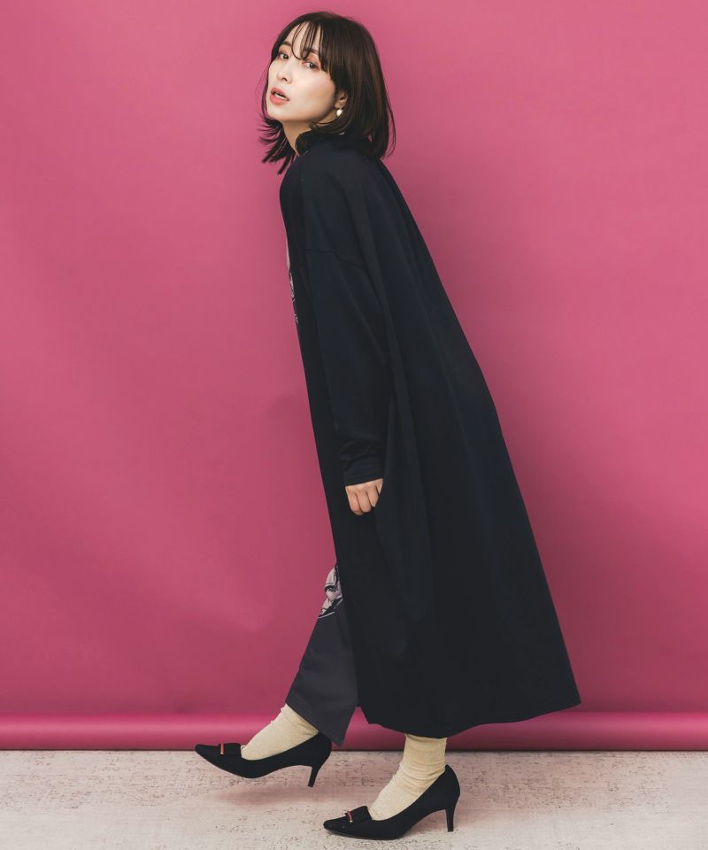 花柄×無地バイカラー裏毛ワンピース-5