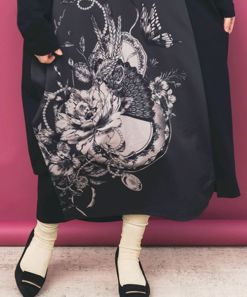 花柄×無地バイカラー裏毛ワンピース-7