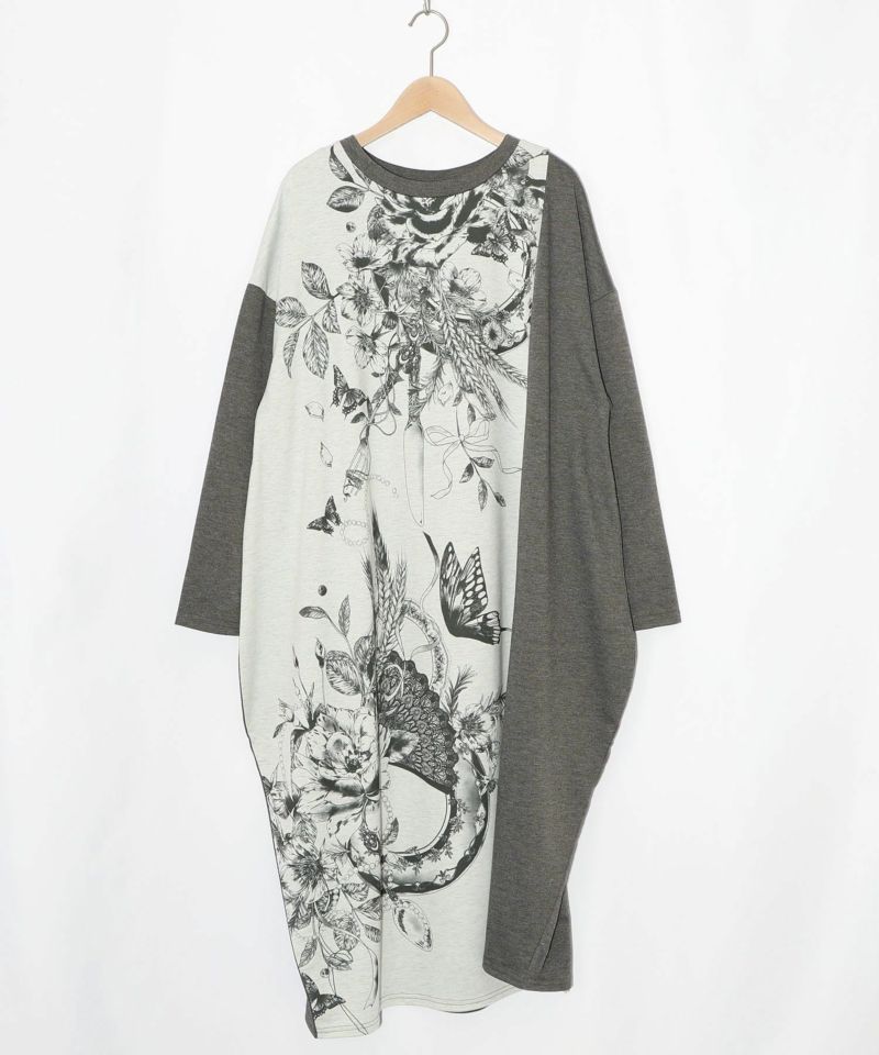 花柄×無地バイカラー裏毛ワンピース-8