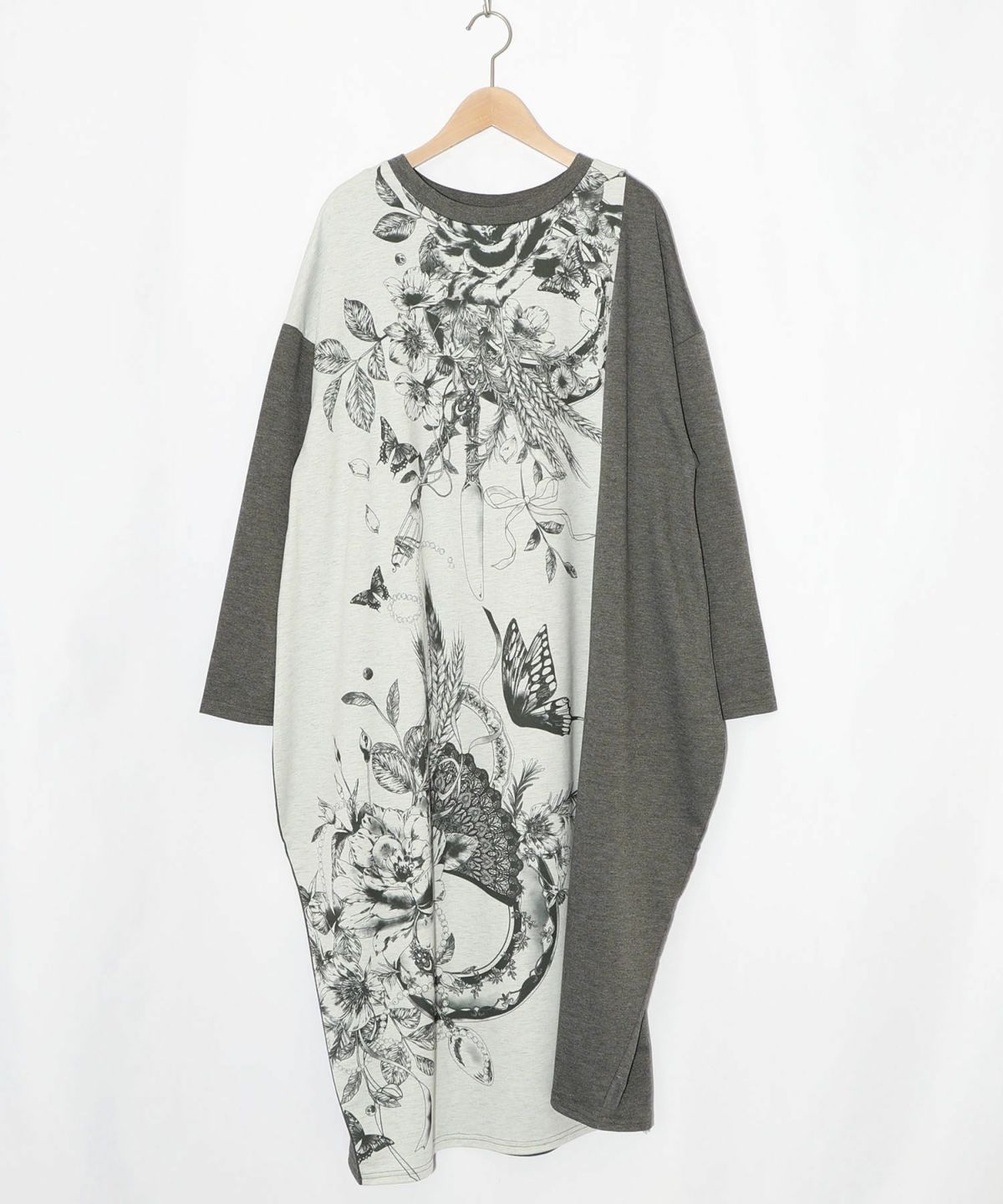 花柄×無地バイカラー裏毛ワンピース-8