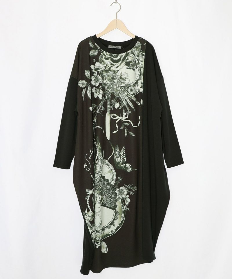 花柄×無地バイカラー裏毛ワンピース-10