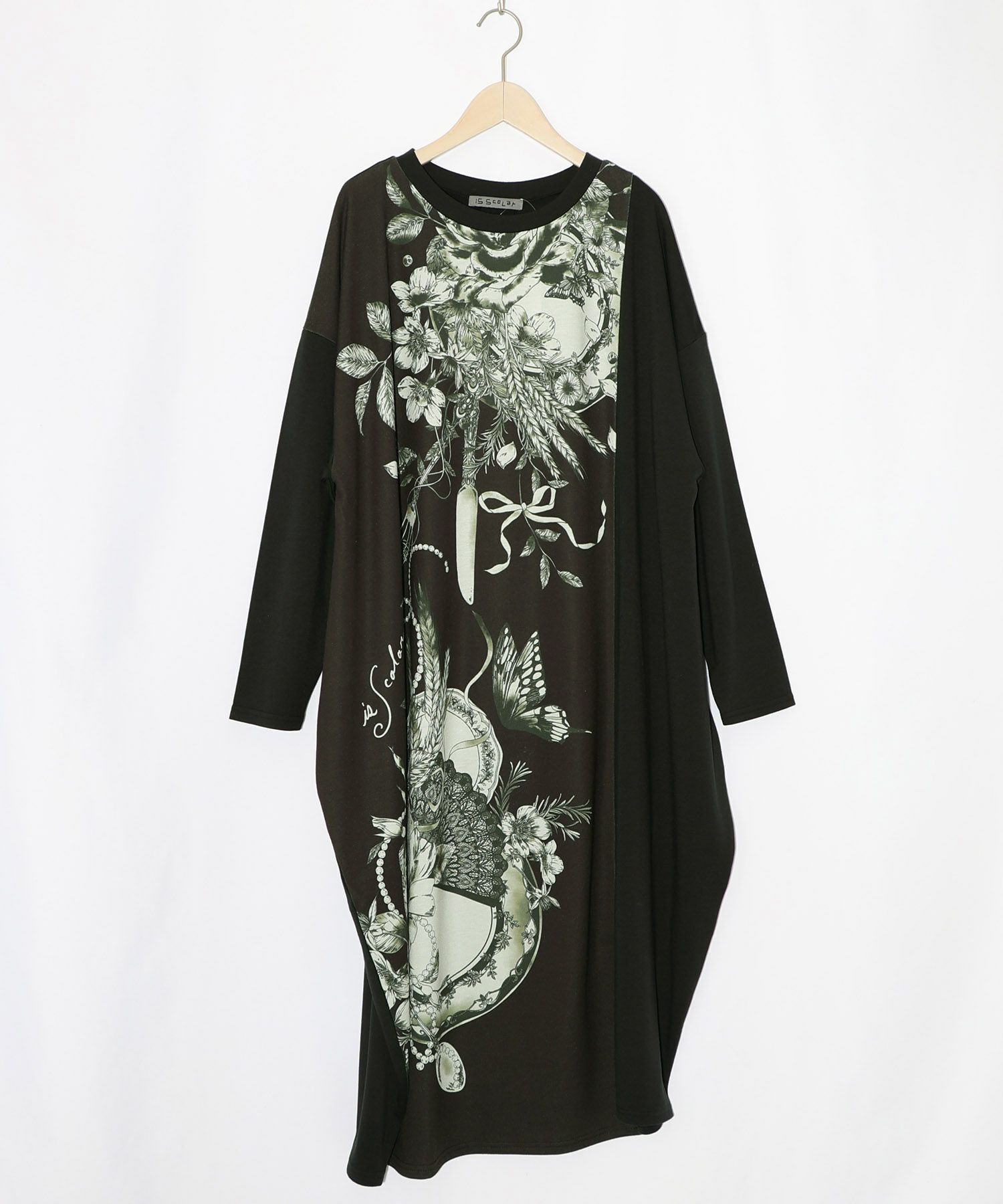 花柄×無地バイカラー裏毛ワンピース-10