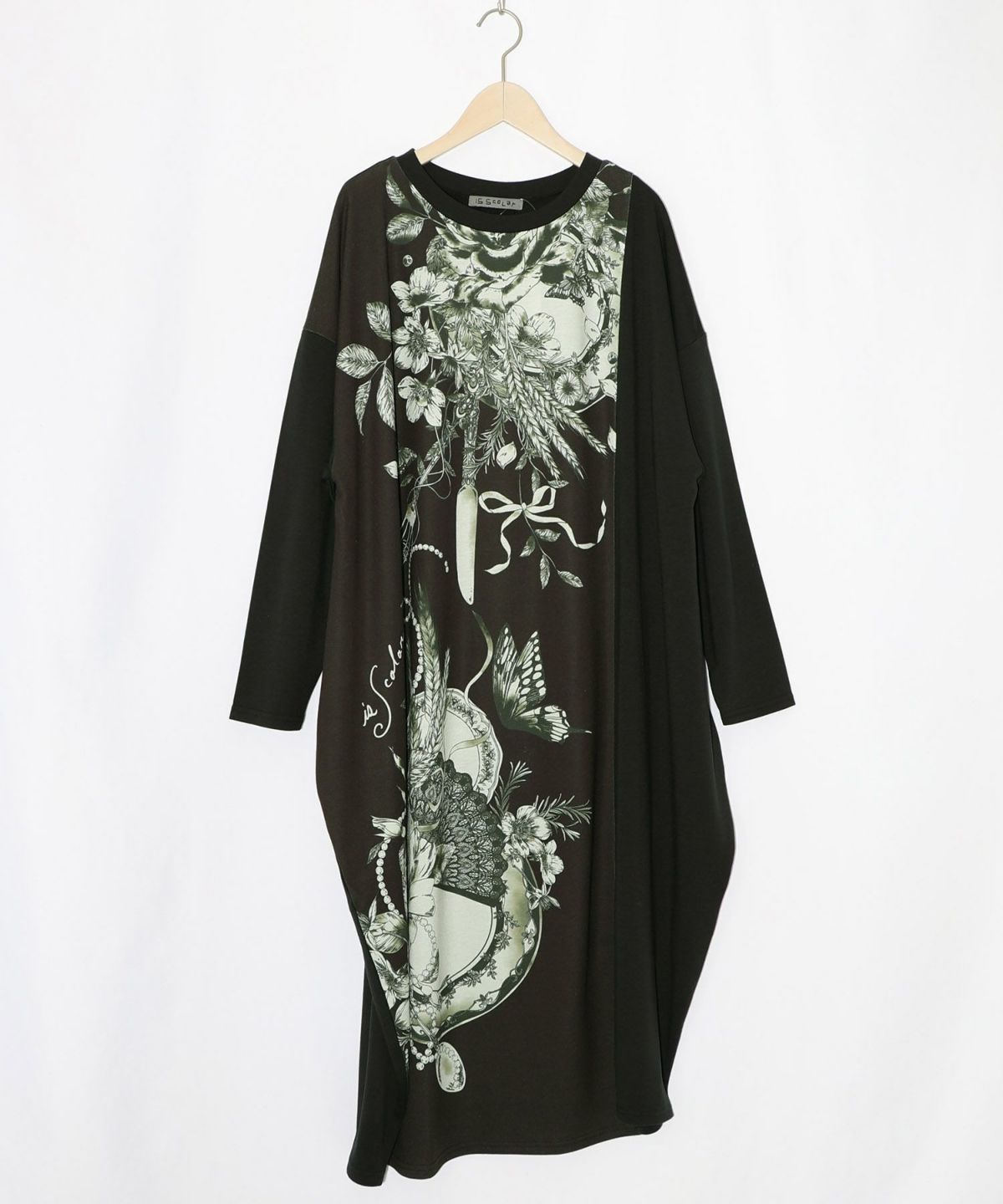 花柄×無地バイカラー裏毛ワンピース-10