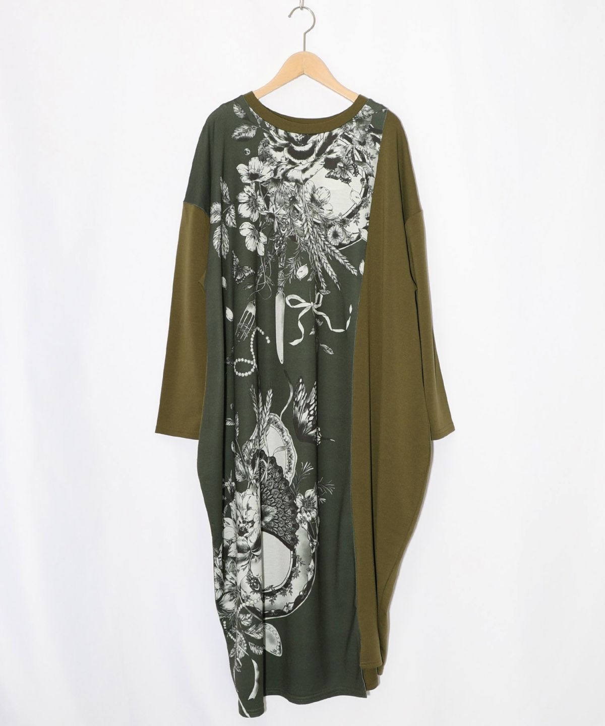 花柄×無地バイカラー裏毛ワンピース-12