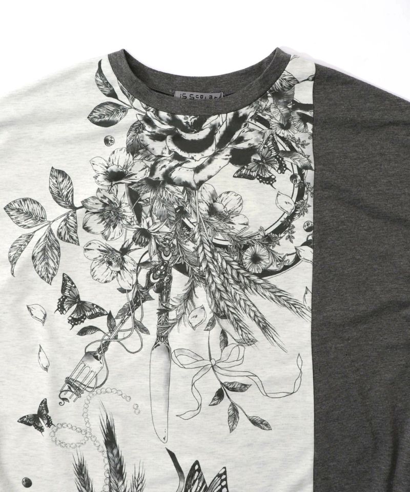 花柄×無地バイカラー裏毛ワンピース-14