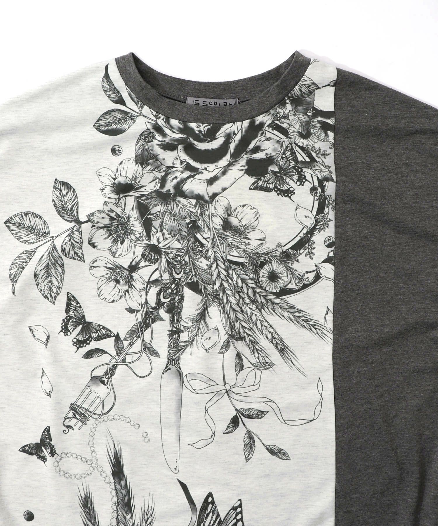 花柄×無地バイカラー裏毛ワンピース-14