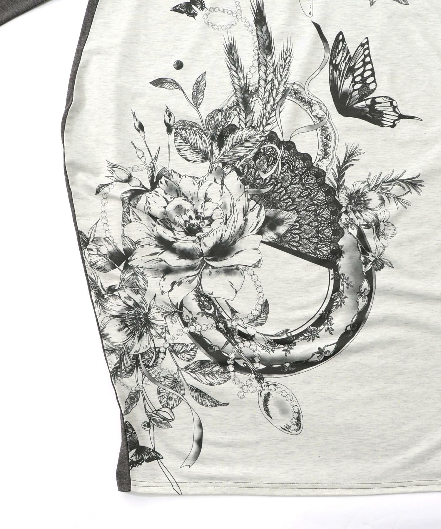 花柄×無地バイカラー裏毛ワンピース-16