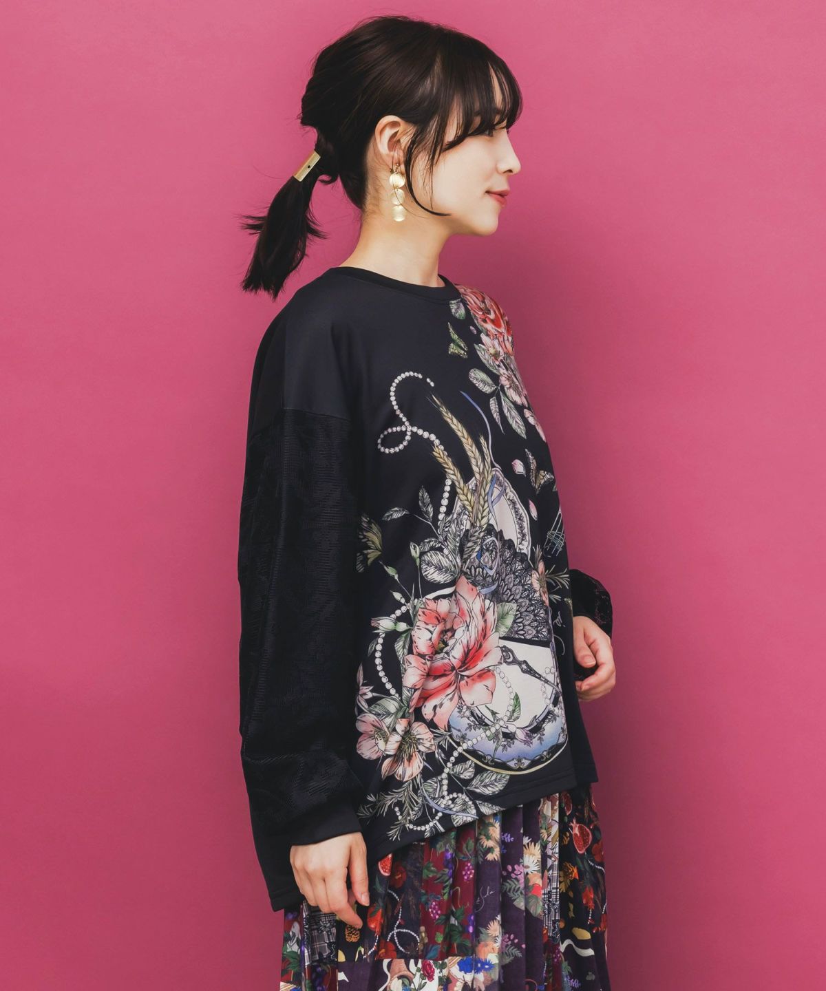 花蝶裏毛×レース切替プルオーバー-4