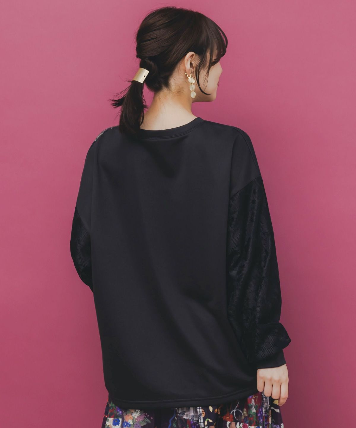 花蝶裏毛×レース切替プルオーバー-5