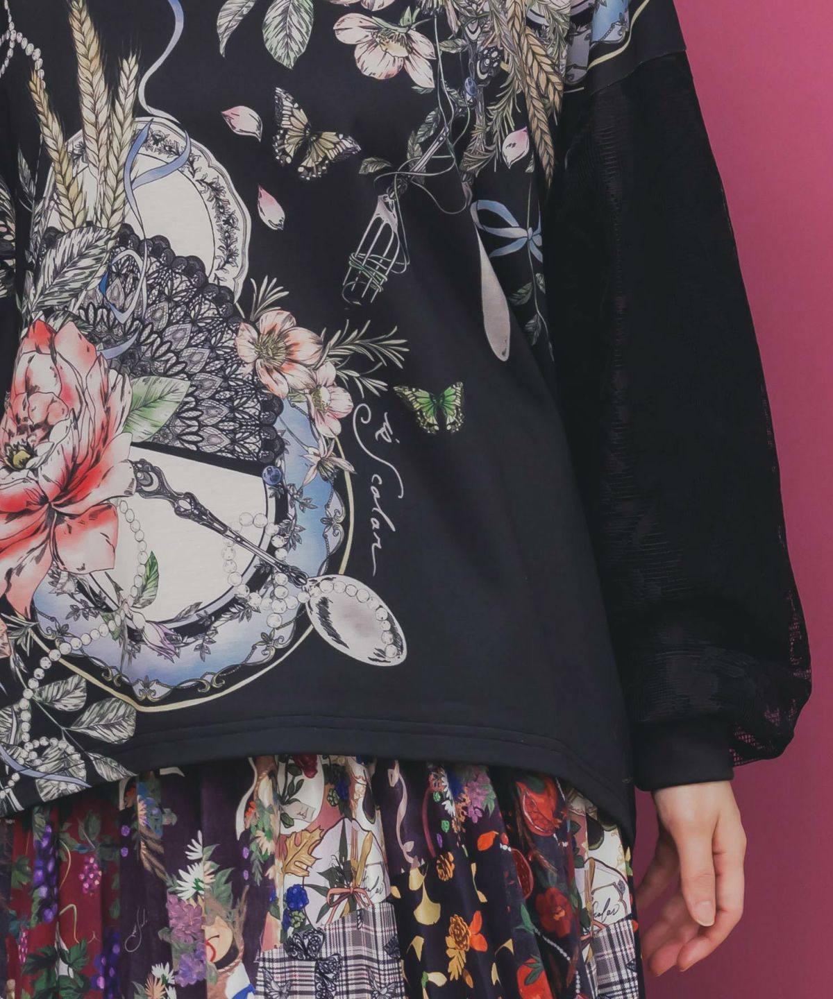 花蝶裏毛×レース切替プルオーバー-7