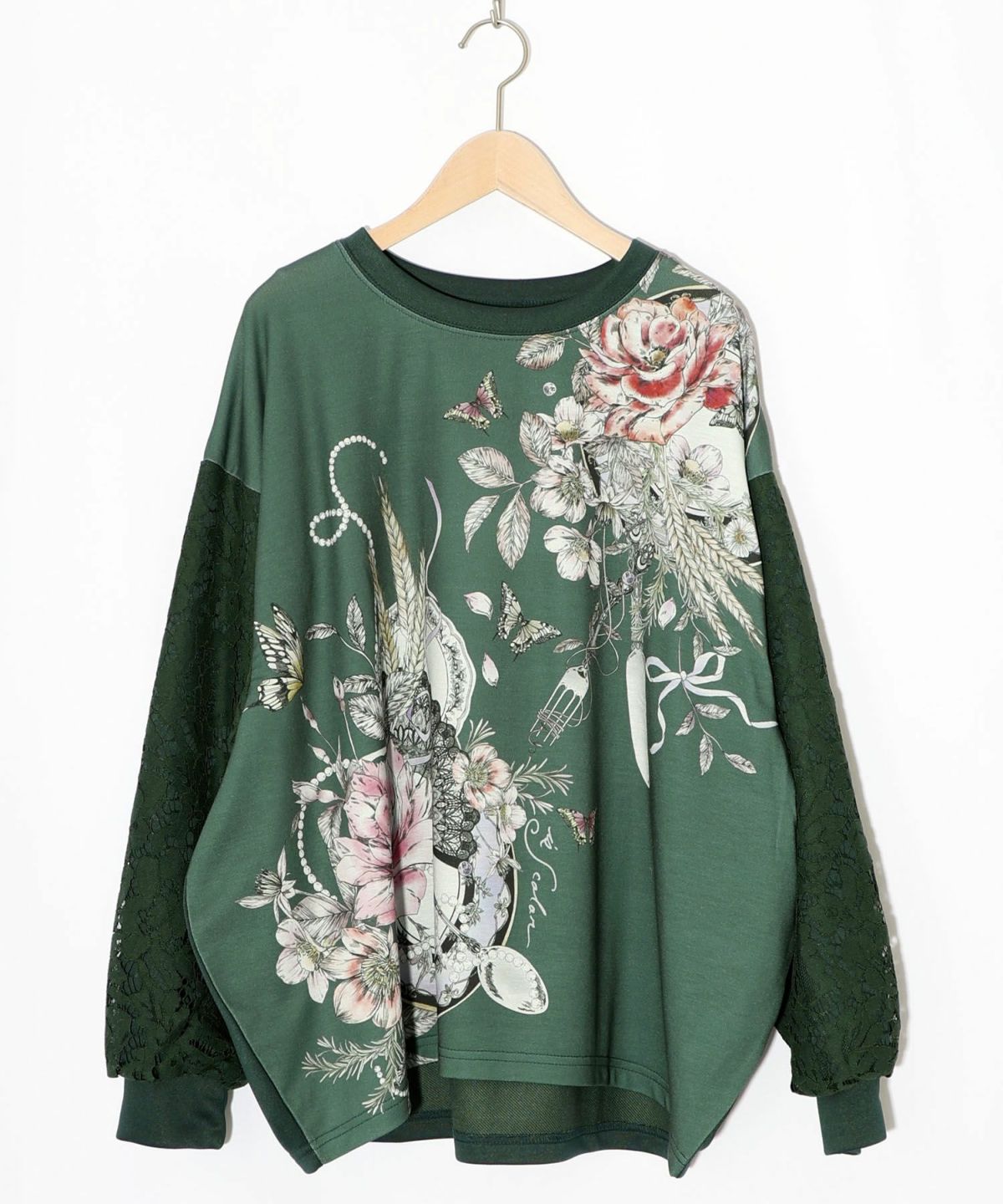 花蝶裏毛×レース切替プルオーバー-14