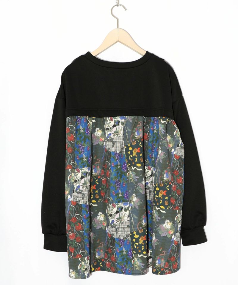 花蝶柄×無地リメイク風 異素材切替プルオーバー-9