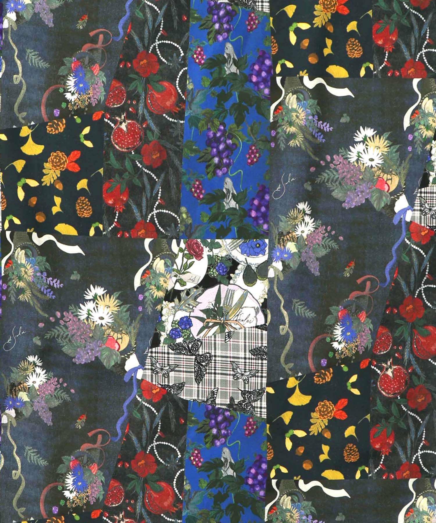 花蝶柄×無地リメイク風 異素材切替プルオーバー-10