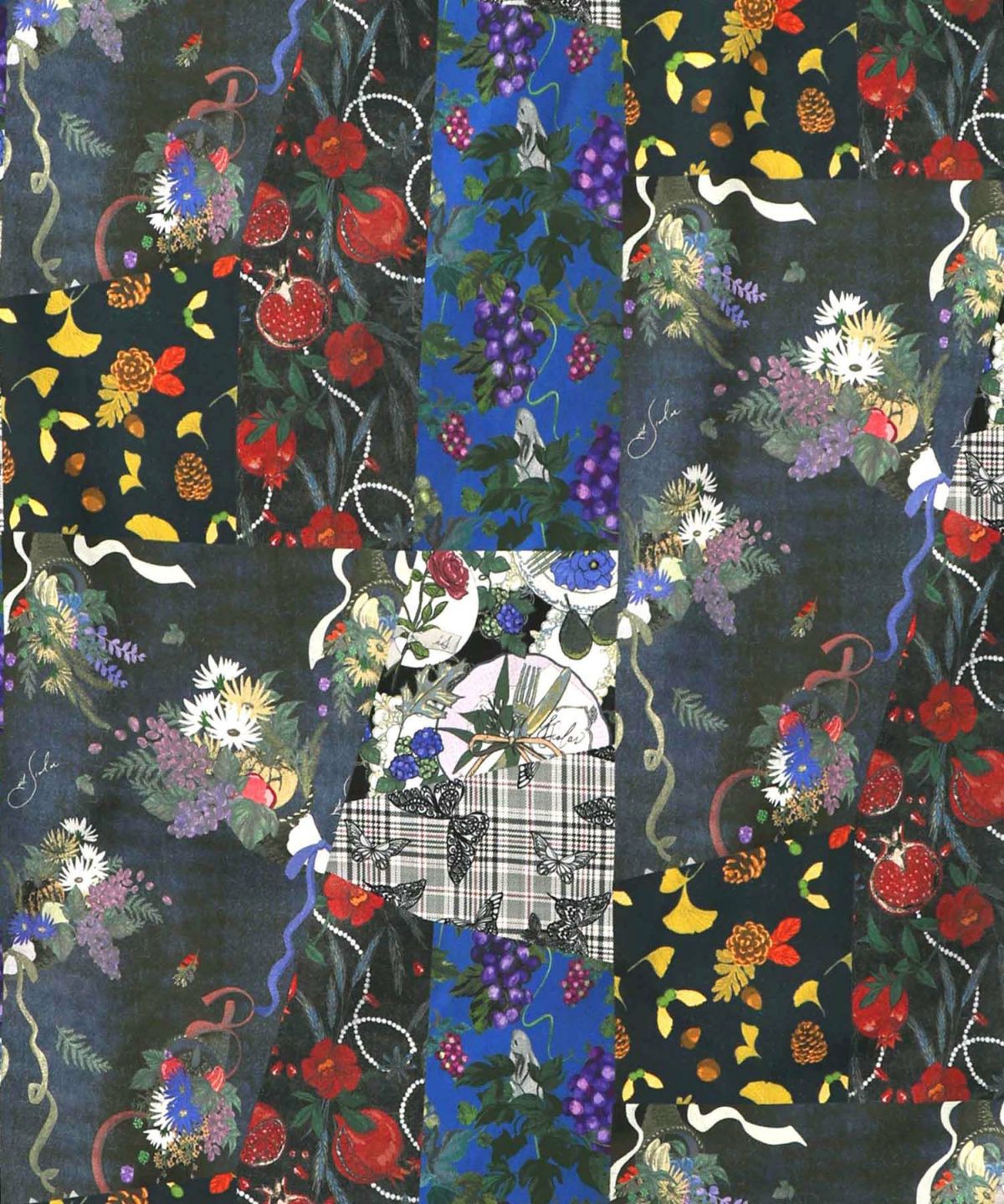 花蝶柄×無地リメイク風 異素材切替プルオーバー-10