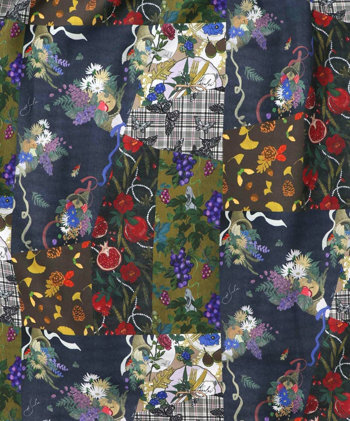 花蝶柄×無地リメイク風 異素材切替プルオーバー-13