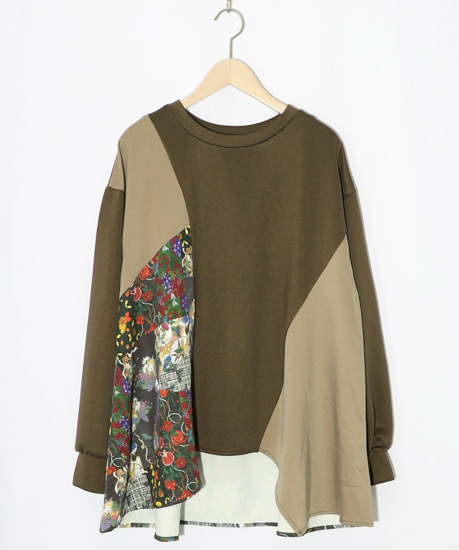 花蝶柄×無地リメイク風 異素材切替プルオーバー-14