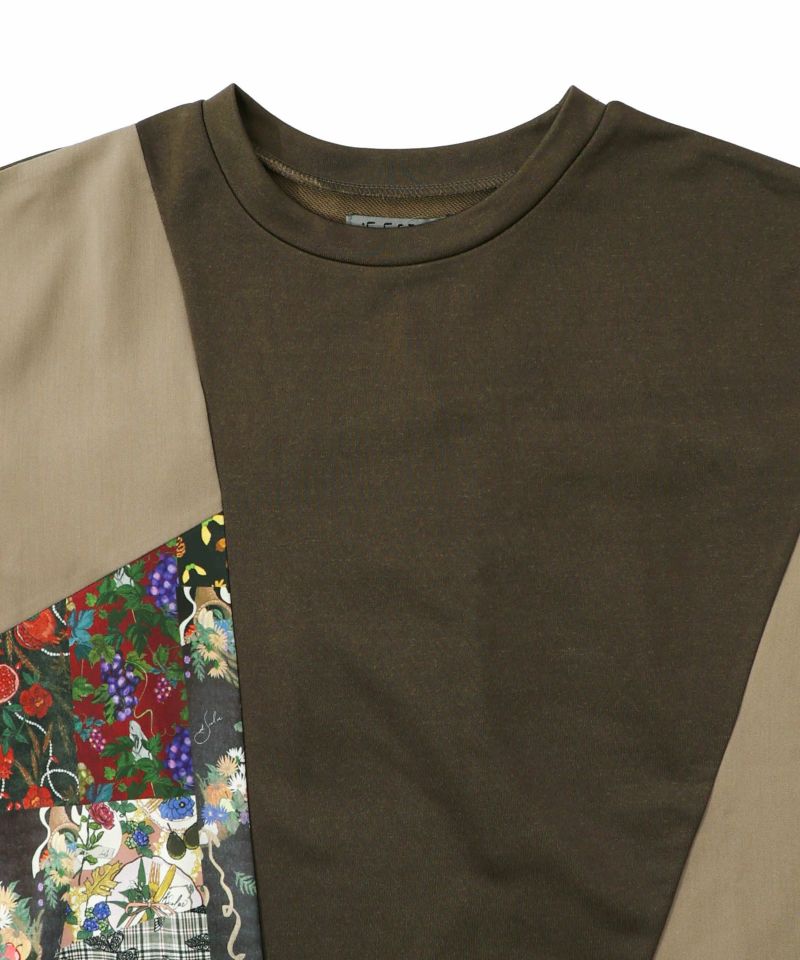 花蝶柄×無地リメイク風 異素材切替プルオーバー-17