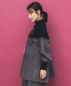 553264：花刺繍ニット×プリーツ異素材切替プルオーバーの通販-ScoLar