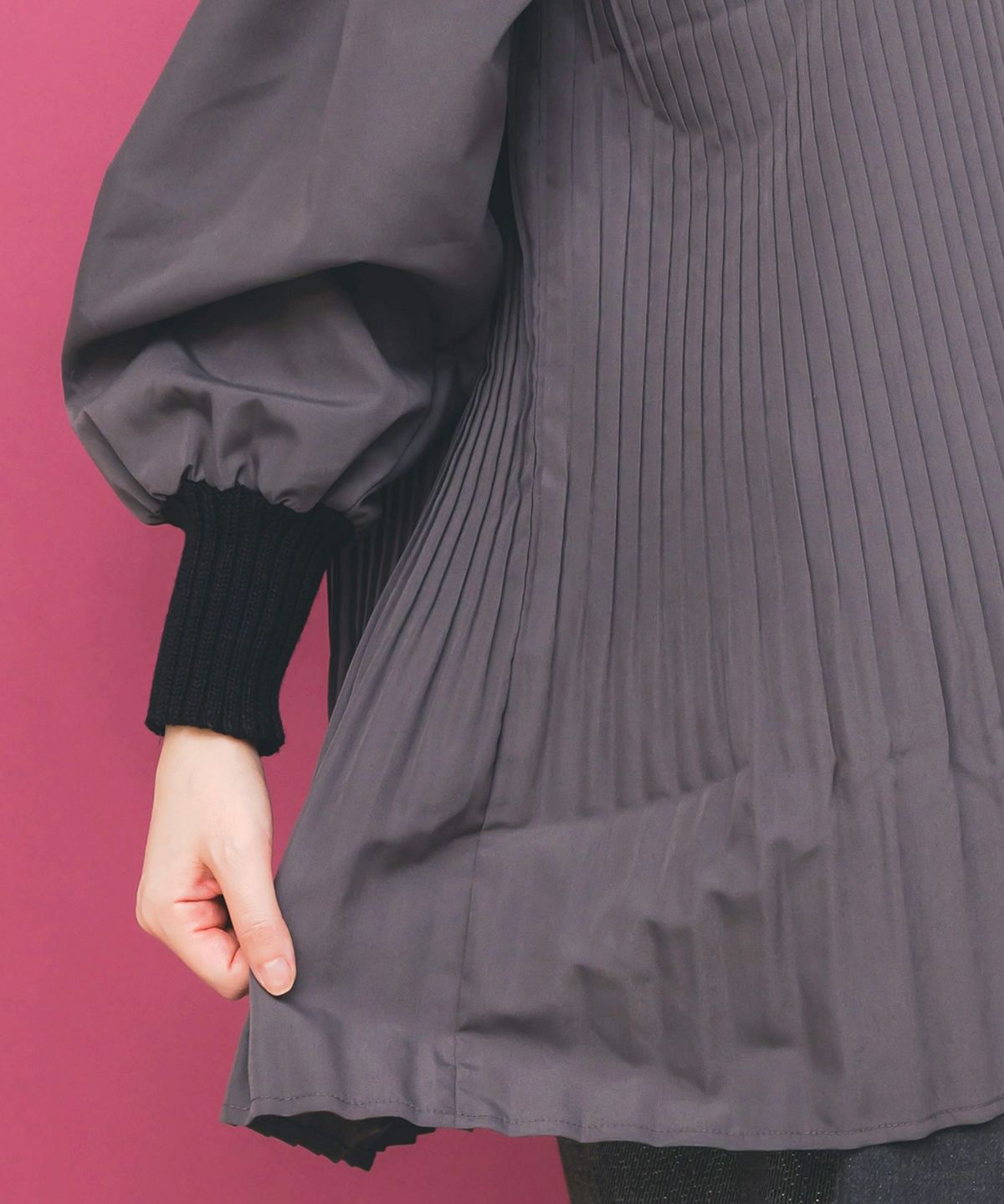 花刺繍ニット×プリーツ異素材切替プルオーバー-9