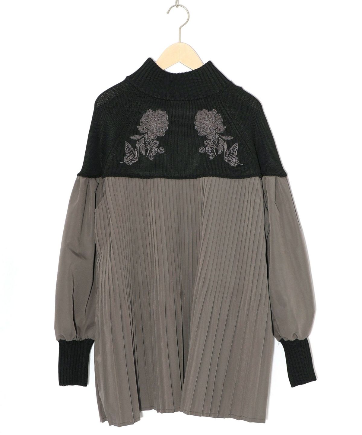 花刺繍ニット×プリーツ異素材切替プルオーバー-10