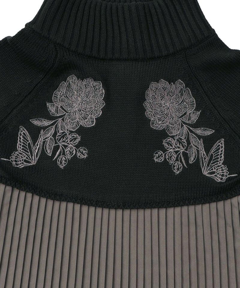 花刺繍ニット×プリーツ異素材切替プルオーバー-11